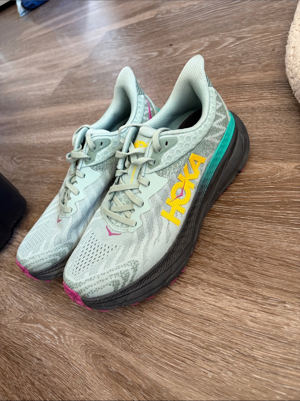 Hoka Women's Challenger ATR 7 Mint Green Athletic Running Shoes with Yellow Logo